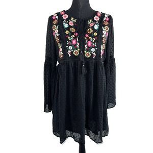 Embroidered Black Tunic Top